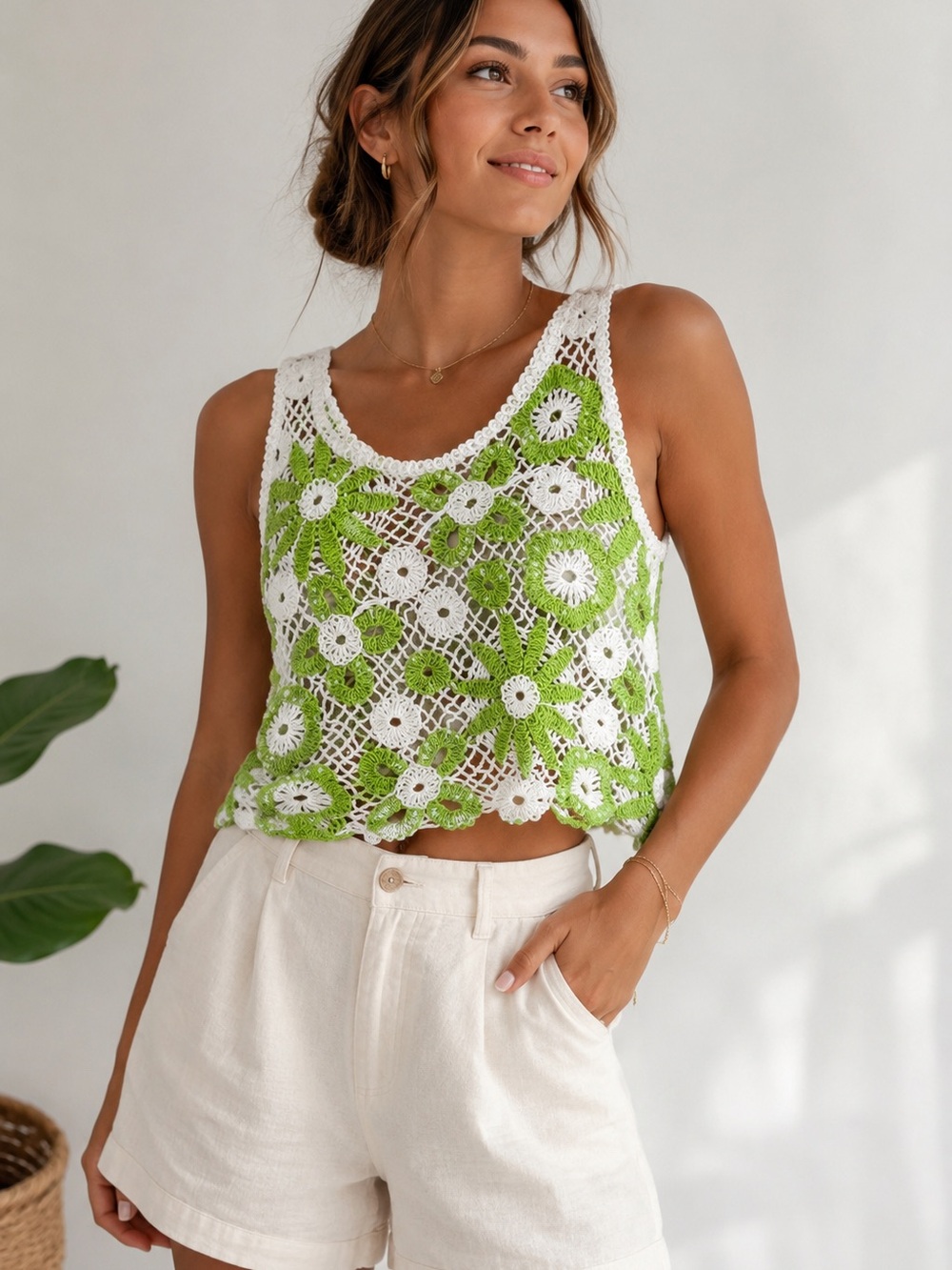 Handmade Crochet Floral Crop Top Boho Knit Festival Tank Cottagecore Summer S